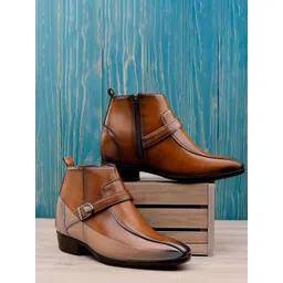 Bxxy Men 9 Cm Hidden Height Increasing Block-Heeled Buckle And Zip Formal Boot