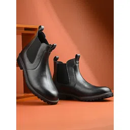 Roadster Men Black High Top Round Toe Slip On Synthetic Chelsea Boots