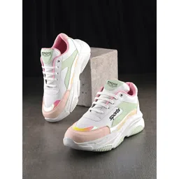 knoos Women Colourblocked Lightweight Mesh Lace-Ups Sneakers