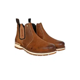 HX London Men Leather Formal Round Toe Mid Top Lace-Up Chelsea Boots