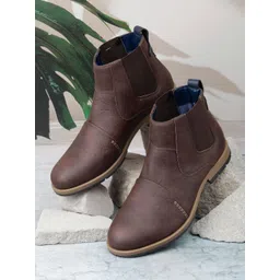 ID Men Brown Solid Chelsea Boots