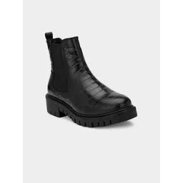 ADORLY Women Textured Mid Top Flatform Heel Chelsea Boots