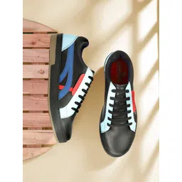 SHOZANIA Men Colourblocked Round Toe Leather Sneakers