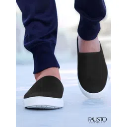 FAUSTO Men Black Solid Slip-On Sneakers