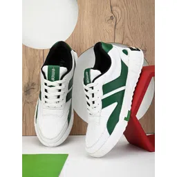 AMICO Men White & Green Colourblocked Lace-Up Lightweight Canvas Sneakers
