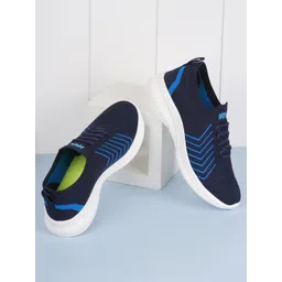 HRX by Hrithik Roshan Men Navy Blue & White Striped Contrast Sole Slip On Sneakers