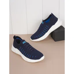 HRX by Hrithik Roshan Men Navy Blue & White Striped Contrast Sole Slip On Sneakers