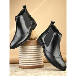 Roadster Men Black Brogues Slip On Chelsea Boots
