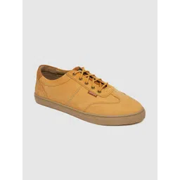 Woodland Men Tan Brown Nubuck Leather Sneakers