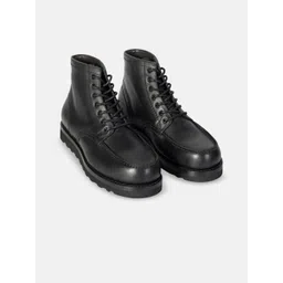 KOZASKO Men Goodyear Welted Black Oiled Leather Moctoe Boot