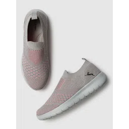 Marc Loire Women Grey & Pink Woven Design Slip-On Sneakers