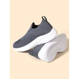 HRX by Hrithik Roshan Men Grey Textured Round Toe Lightweight Textile Slip-On Sneakers