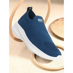 HRX by Hrithik Roshan Men Blue Textured Round Toe Lightweight Textile Slip-On Sneakers
