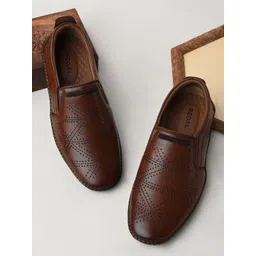 Regal Men Leather Slip-On Sneakers with Laser Cuts