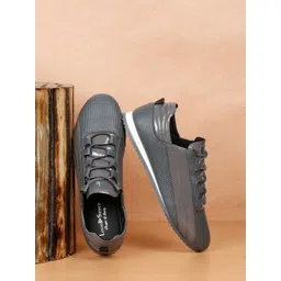 LOUIS STITCH Men's Grey Casual Shiny Strap Sneakers