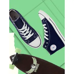 HIROLAS Men Lace-Up Mid-Top Canvas Sneakers