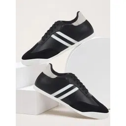 FAUSTO Men Black Lace Up PU Sneakers