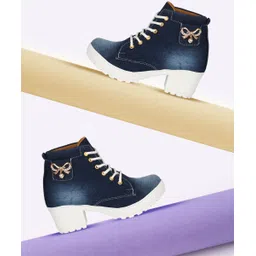 New Stylish Girls/Women/Ladies High Heel Fashionable Comfortable Women Casual Denim Boots For Women/Girls Out Door Ankle Length Boot Jeans Shoe For Women/Girls and Boot for Women/Girl's Boots For Women Boots For Women