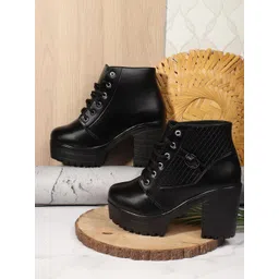 Kliev Paris Women Round Toe Block Heel Lace-Ups Chunky Boots