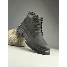 AfroJack Men Round Toe Lace-up Block Heeled Chunky Boots