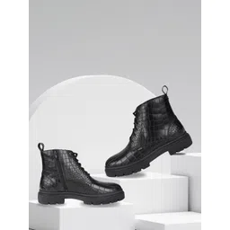 EZOK Men Textured Leather Regular Boots