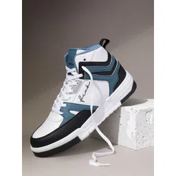 FCUK Men Colourblocked Mid-Top Sneakers with Perforated Detail