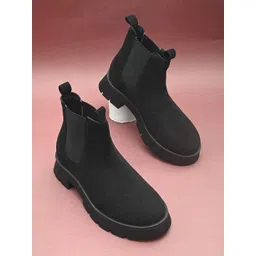 EL PASO Black Women Faux Leather Chelsea Casual Boots Boots For Women