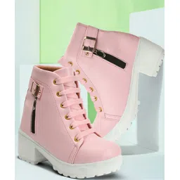 Women Block Heel Boots Synthetic Leather heels with Zip Boots For Women