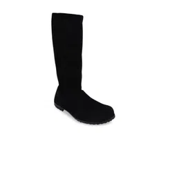 THE WHITE POLE Women Black Solid Suede Long Boots