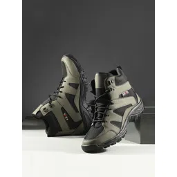 Leo's Fitness Shoes Men Colourblocked Mid Top Leather Regular Boots