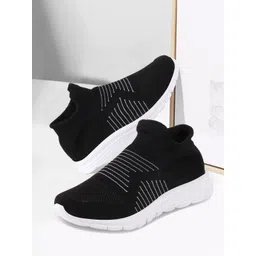 FAUSTO Men Black Mesh Walking Non-Marking Shoes