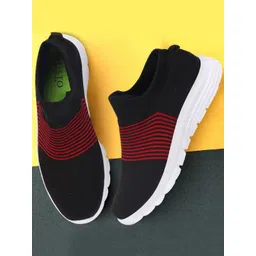 FAUSTO Men Black Mesh Walking Non-Marking Shoes