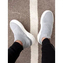 Bxxy Men Grey Mesh Elevator Formal Moccasin Mid-Top Running Non-Marking Shoes