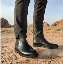 Classic Chelsea Boots, Black Synthetic Leather, Slip-On Ankle Boots Boots For Men