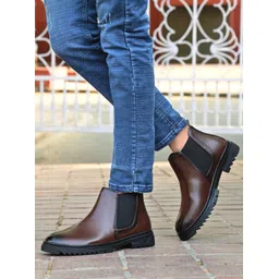 Classic Brown Slip-On Synthetic Leather Ankle-Length Chelsea Boot for men Boots For Men