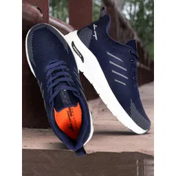 Allen Cooper Men Navy Blue & Grey Mesh Running Non-Marking Shoes