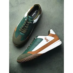 Men's Green and Tan Sneaker, Casual Lightweight Lace-Up Sneakers, UK-10 Sneakers For Men