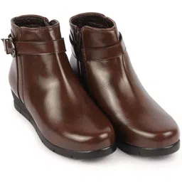 High Ankle Winter Walking Broad Feet Side Zipper Closure Casual Buckle Boots For Women