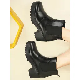 XE Looks Women Platform Heeled Mid-Top Chelsea Boots