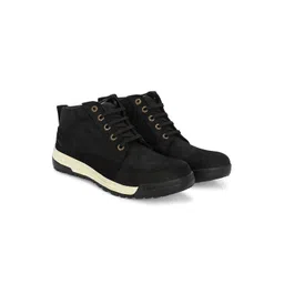 Hundo P Men Round Toe Mid Top Leather Sneakers