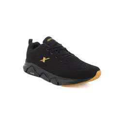 Sparx Men Black & Gold-Toned Mesh Running Shoes
