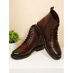 Men's Tmoro Leather Combat Boots with Side Zipper Boots For Men
