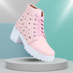 Laser-Cut Star Design Women's Heel Boots Synthetic Leather Lace-Up boots Boots For Women