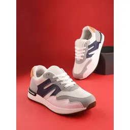 Mast & Harbour Women White & Grey Colourblocked Moisture Wicking Lightweight Sneakers