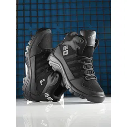 Leo's Fitness Shoes Men Mid Top Textured Platform Heel Biker Boots