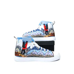 KobSook Men Printed Mid-Top Lace Up Sneakers
