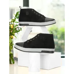 SHOZANIA Men Mid Top Lightweight Leather Sneakers