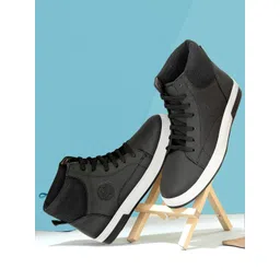 SHOZANIA Men Mid Top Textured Lightweight Leather Sneakers