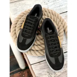 SHOZANIA Men Textured Lightweight Suede Sneakers