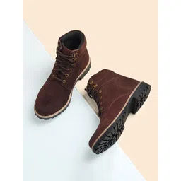 LOUIS STITCH Men Brunette Brown High Ankle Suede Leather Biker Boots